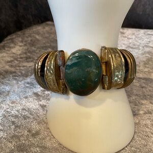 Vintage Brass and Horn Chunky Hinged Bracelet from India